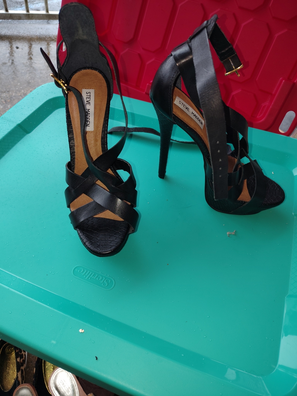 Steve Madden Black Strappy Stiletto Sandals
